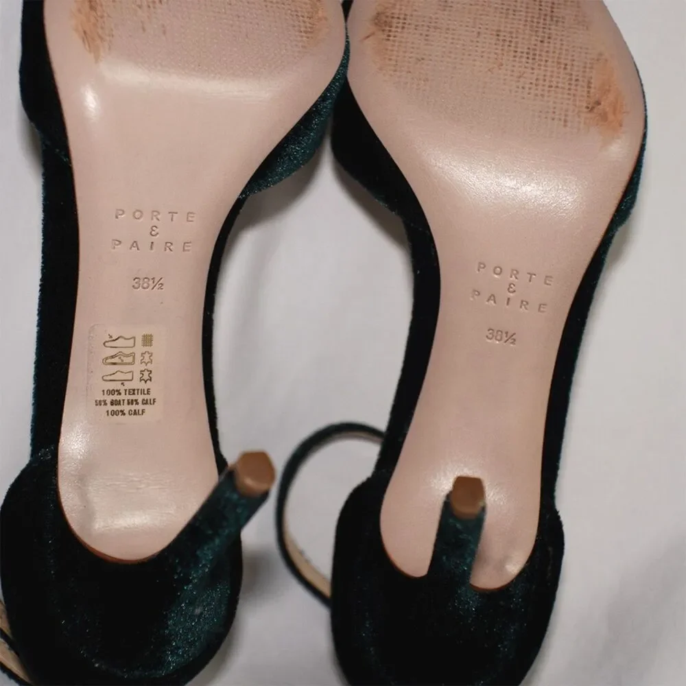 Porte & Paire Green Velvet Cutout Accent D'Orsay Pumps Heels Straps Size US 8